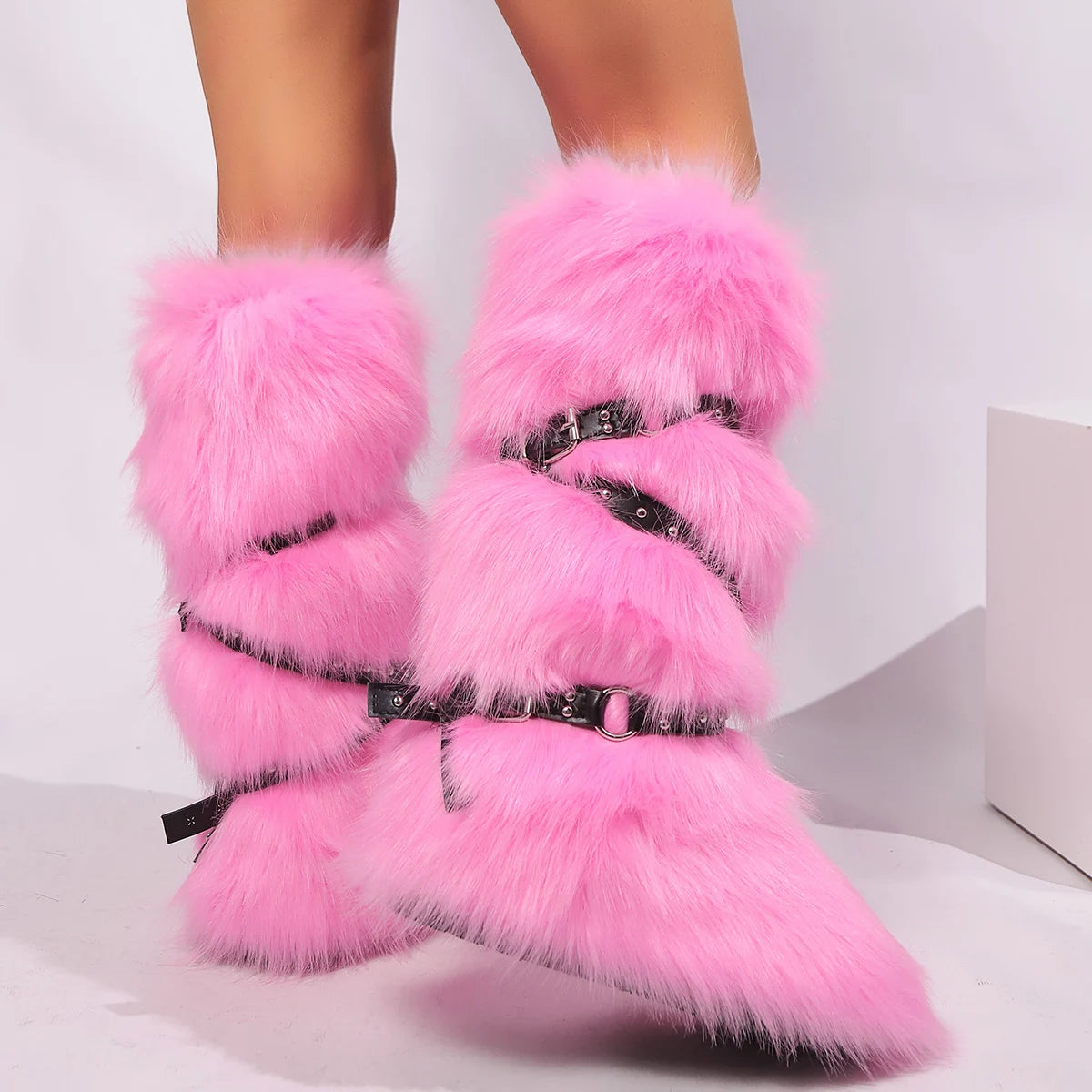 Winter Boots Women Faux Fur Snow Boots Warm Platform Long Boots Cute Plush Over Knee High Boots Y2K Girls Outdoor Furry Shoes