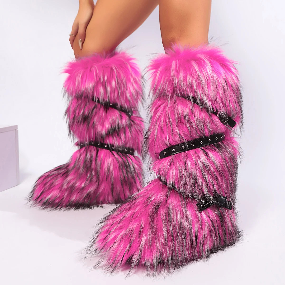 Winter Boots Women Faux Fur Snow Boots Warm Platform Long Boots Cute Plush Over Knee High Boots Y2K Girls Outdoor Furry Shoes