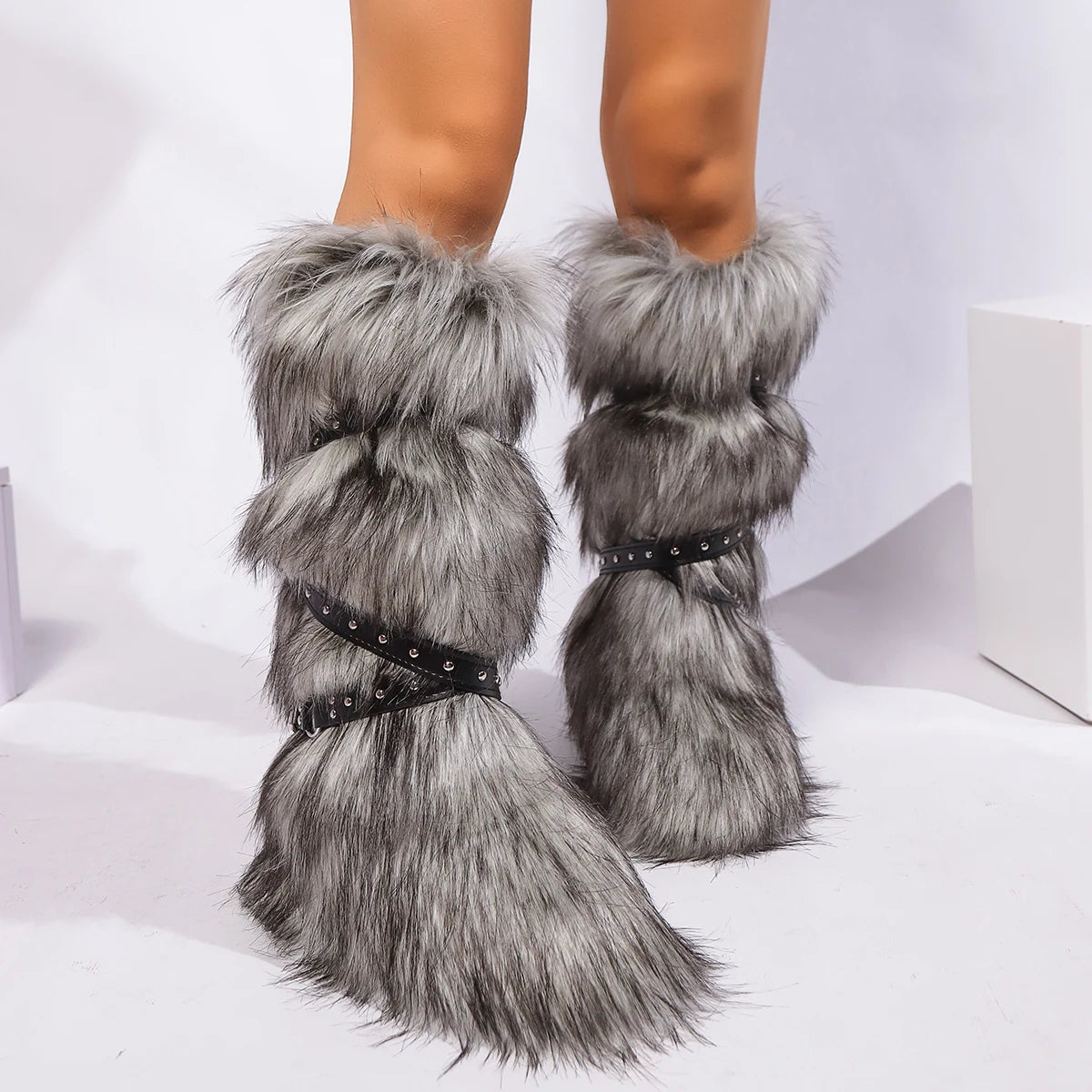 Winter Boots Women Faux Fur Snow Boots Warm Platform Long Boots Cute Plush Over Knee High Boots Y2K Girls Outdoor Furry Shoes