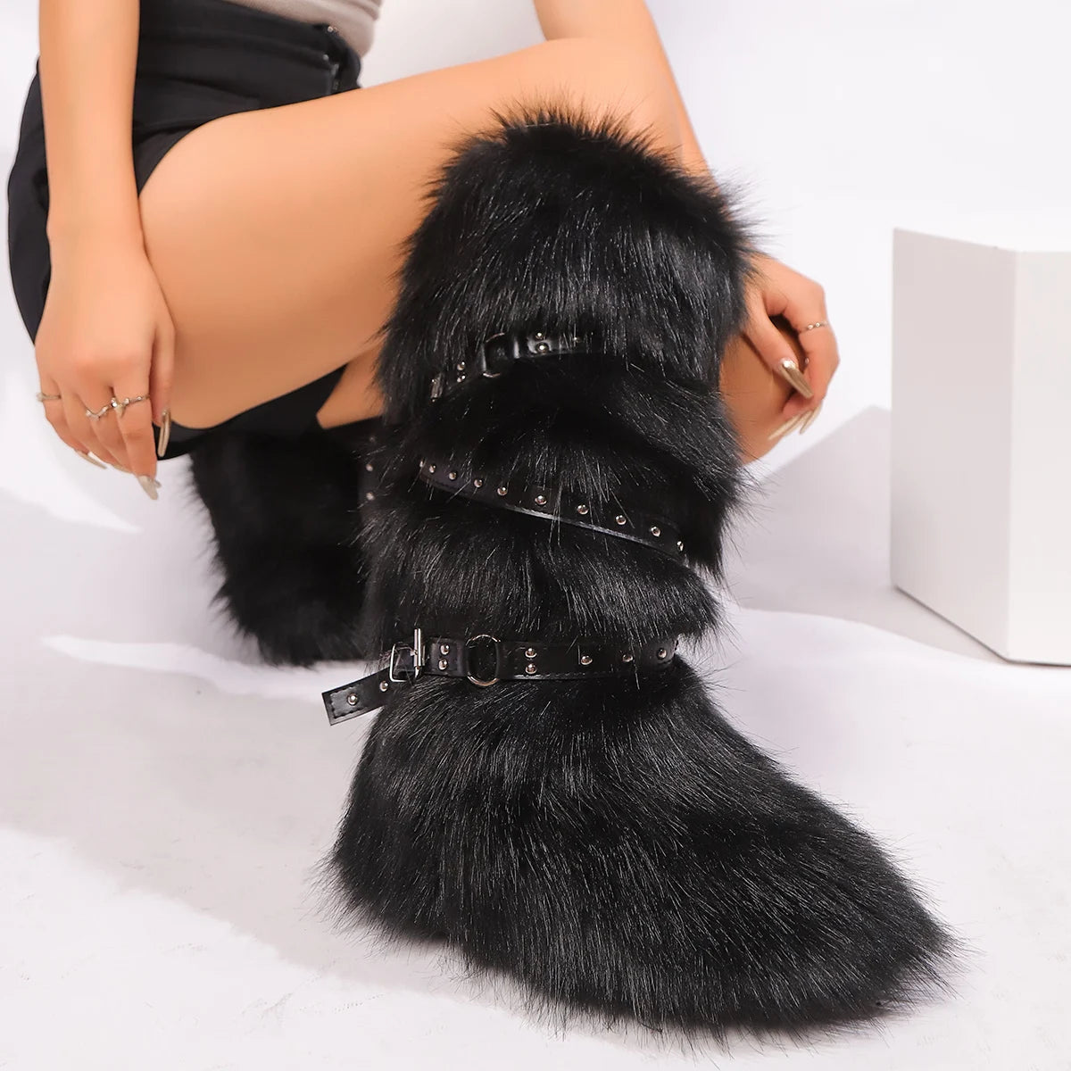 Winter Boots Women Faux Fur Snow Boots Warm Platform Long Boots Cute Plush Over Knee High Boots Y2K Girls Outdoor Furry Shoes