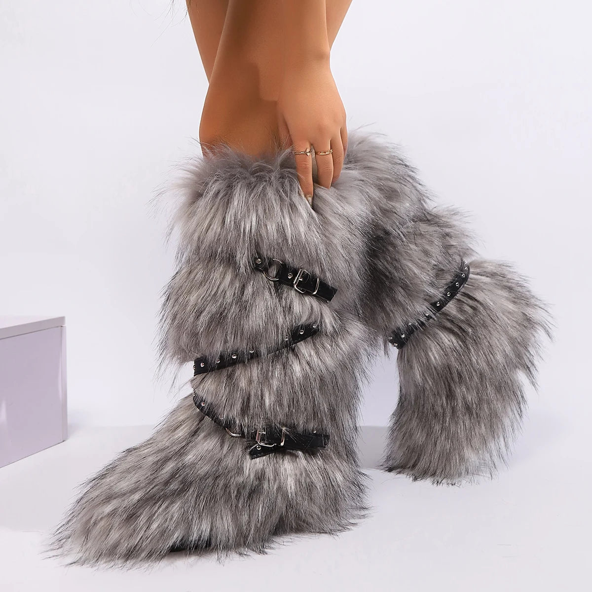 Winter Boots Women Faux Fur Snow Boots Warm Platform Long Boots Cute Plush Over Knee High Boots Y2K Girls Outdoor Furry Shoes